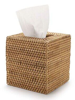 Rattan Tissue Box Cover Natural Woven Facial Napkin Holder Square (Natural,